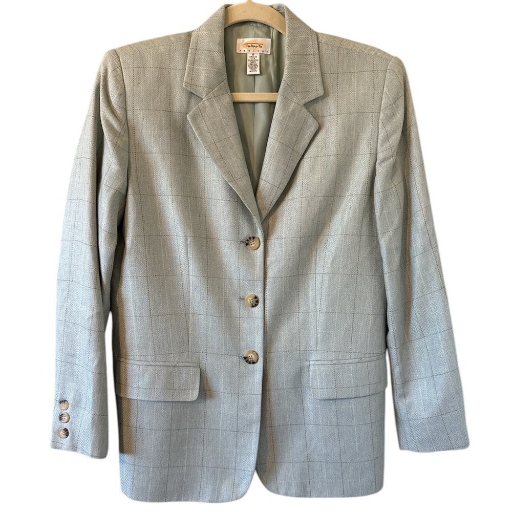 Talbots Women’s Silk Blazer Mint Brown Beige plaid Color Size 8